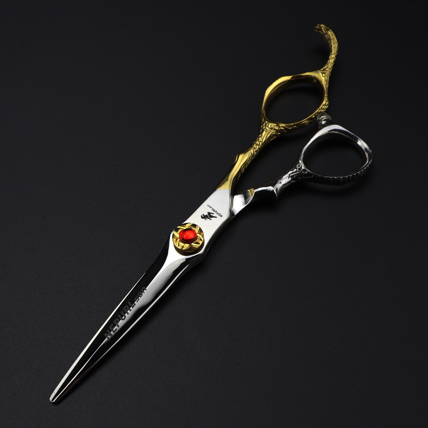 Napson 6.0 Gold Snake Pattern Double-Sided Hairdressing Scissors Set - Thinning & Serrated Blades