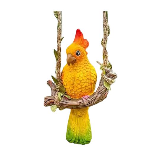 Resin Parrot Swing Figurine Outdoor Hanging Animal Sculpture Tropical Bird Swing Statue for Patio