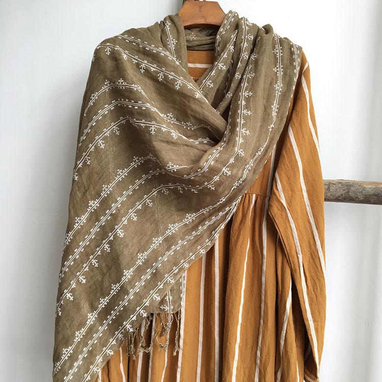 Japan And Korea Pure Linen Printed Scarf, Thin Linen Cotton Silk Scarf