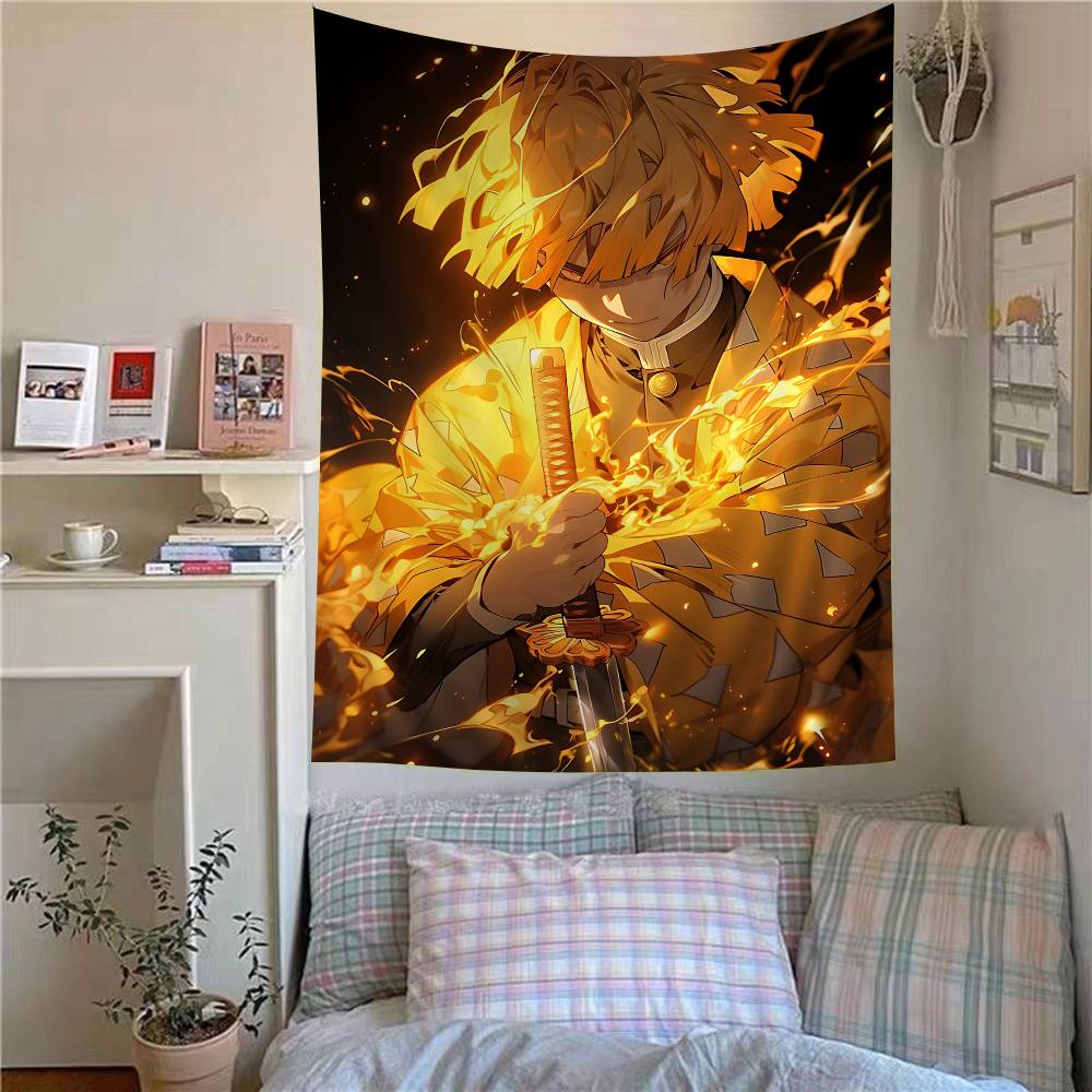 AAgatsuma Zenitsu Anime Tapestry Hanging Tarot Hippie Wall Rugs Dorm Wall Hanging Sheets