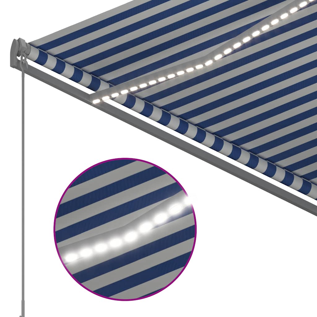 Manual Retractable Awning with LED Lights 300 X 250 Cm Blue and White