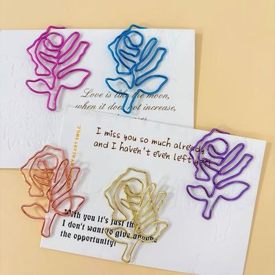 12pcs Rose Shaped Paper Clips Colorful Metal Clips Office School Supplies Organizing Documents Craft Metal Clips Office Supplies