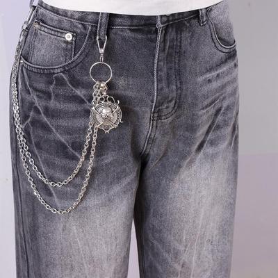 Catena Vita Doppia Metallo Punk Teschio Unisex: Ciondolo per Jeans Stile Hip Hop