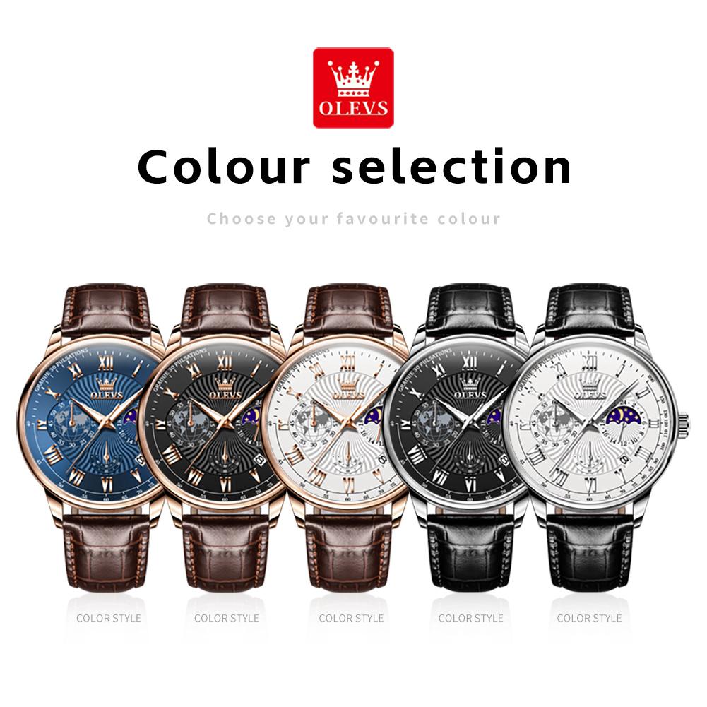 Olevs 2893 Oem Custom Hot Business Brand Moon Phase Luminous Waterproof Chronograph Watches Men Luxury Men's Quartz Watch