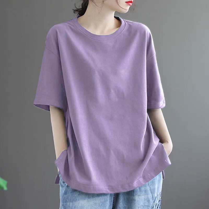 Minimalist Comfortable Summer 2024 Women's New Pullover O-Neck Patchwork Fashion Solid Loose Casual Short Sleeved T-Shirts Tops