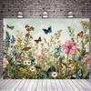 2D Vintage Botanical Backdrop Wildflowers & Butterflies Party Photo Background