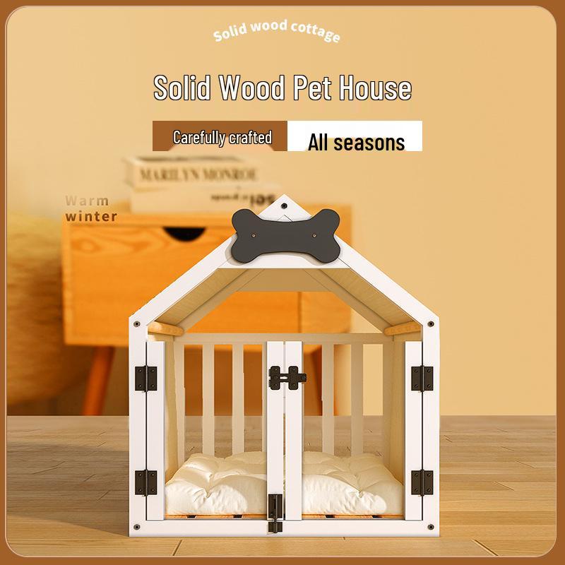 Solid Wood Indoor Pet Kennel: Removable, Washable Dog House and Cat Bed for Small Breeds (Corgi, Teddy) - Four Seasons Use