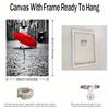 Framed - Red Umbrella Street Printed Canvas Art Poster - Modern City Scene Canvas Poster Decorative Wall - Including Hanging Hardware