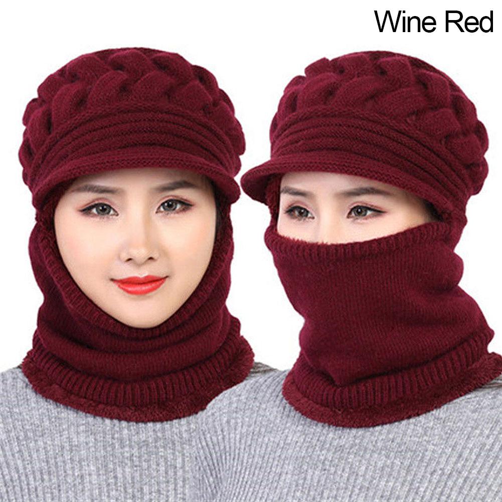 Women Winter Windproof Beanies Scarf Cap Cycling Outdoor Warm Woolen Thickening Velvet Hat