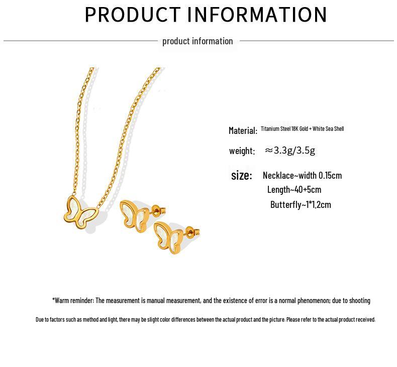 18k Gold-Plated Korean Minimalist Butterfly and Seashell Necklace & Earring Set