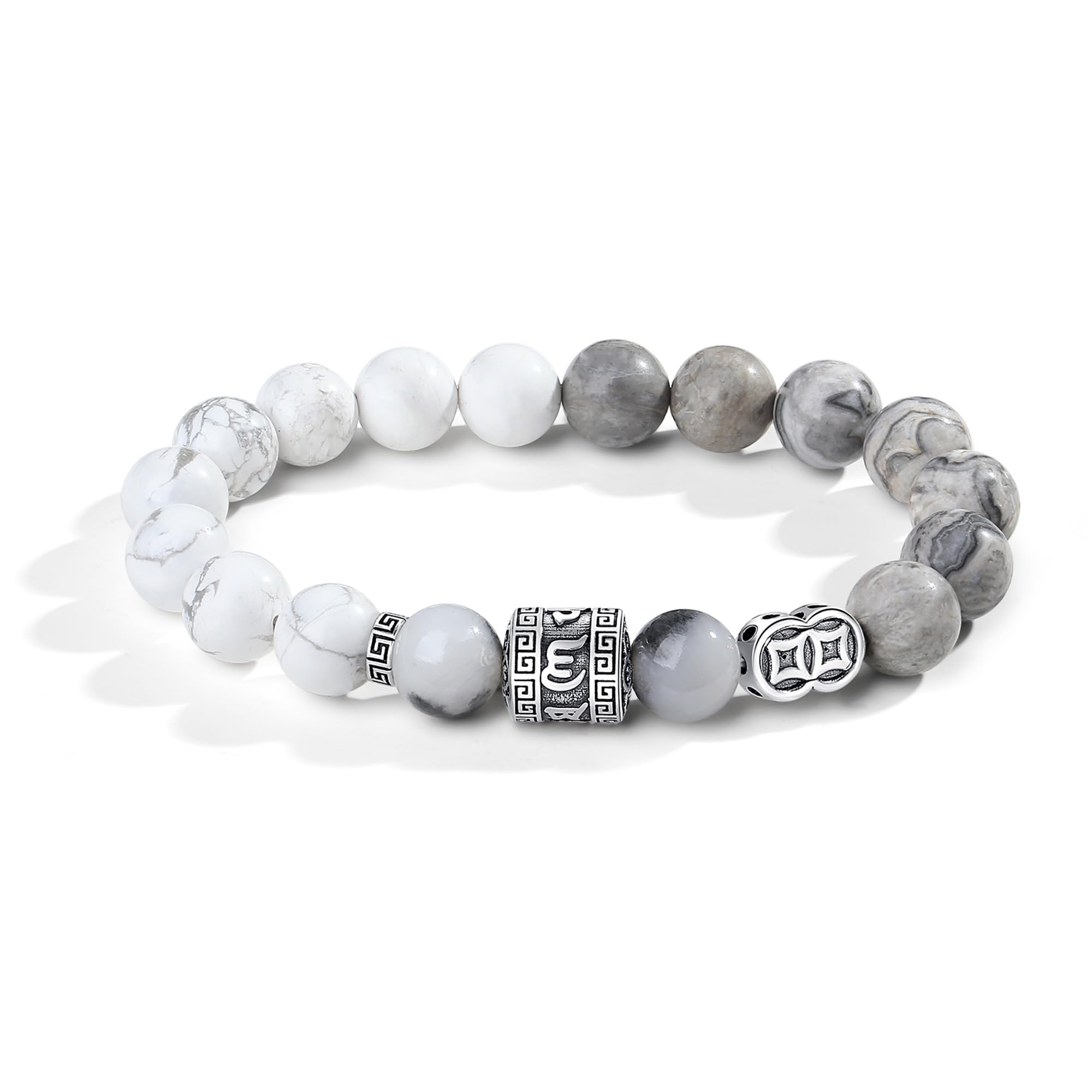 

Bracelet Popular Natural Stone Power Stone Howlite Silver 925 Metal Hypoallergenic Large Bracelet for Men Amulet Energy Present Popular Day White Day