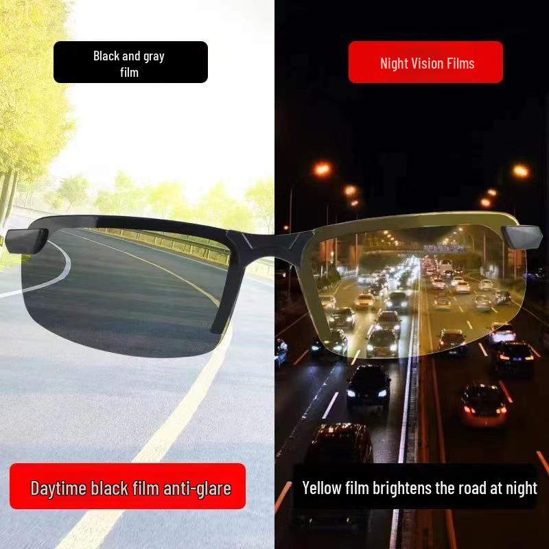 Herren Tag & Nacht Radsportbrille: Outdoor-Fahren, Angeln, Halbrahmen-Nachtsichtbrille.