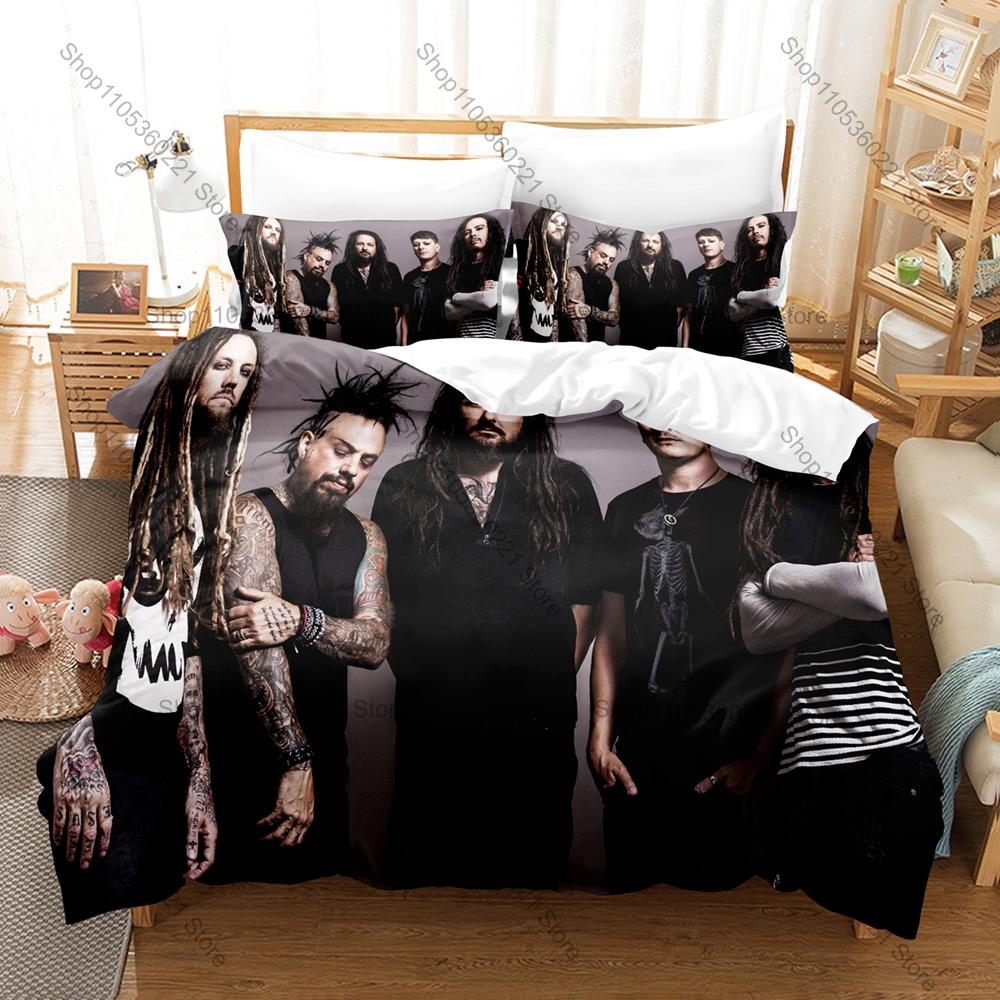 KoRn Raw Dark Gothic 90s Underground Nu Metal Horror Aesthetic Heavy Rock Bedding Set Duvet Cover + 2 Pillowcases All Season Use