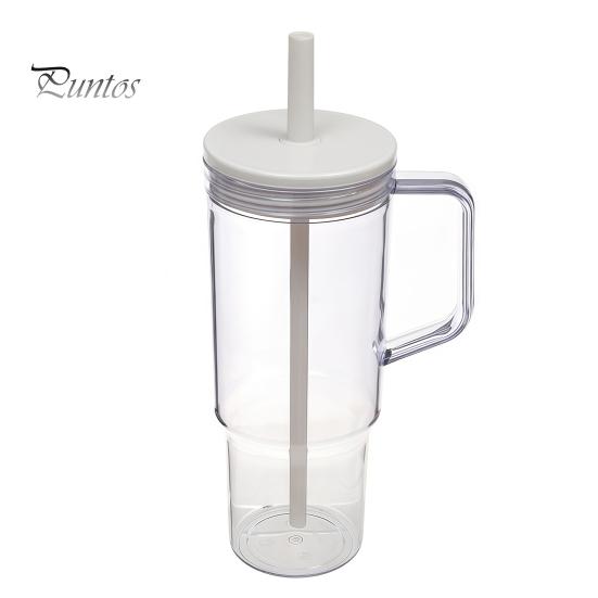 Clear Plastic Water Bottle with Straw And Lid, 40oz Large Capacity Tumbler BPA-free Drinking Cup Handle, Leak Proof Sports for School Travel Reusable
