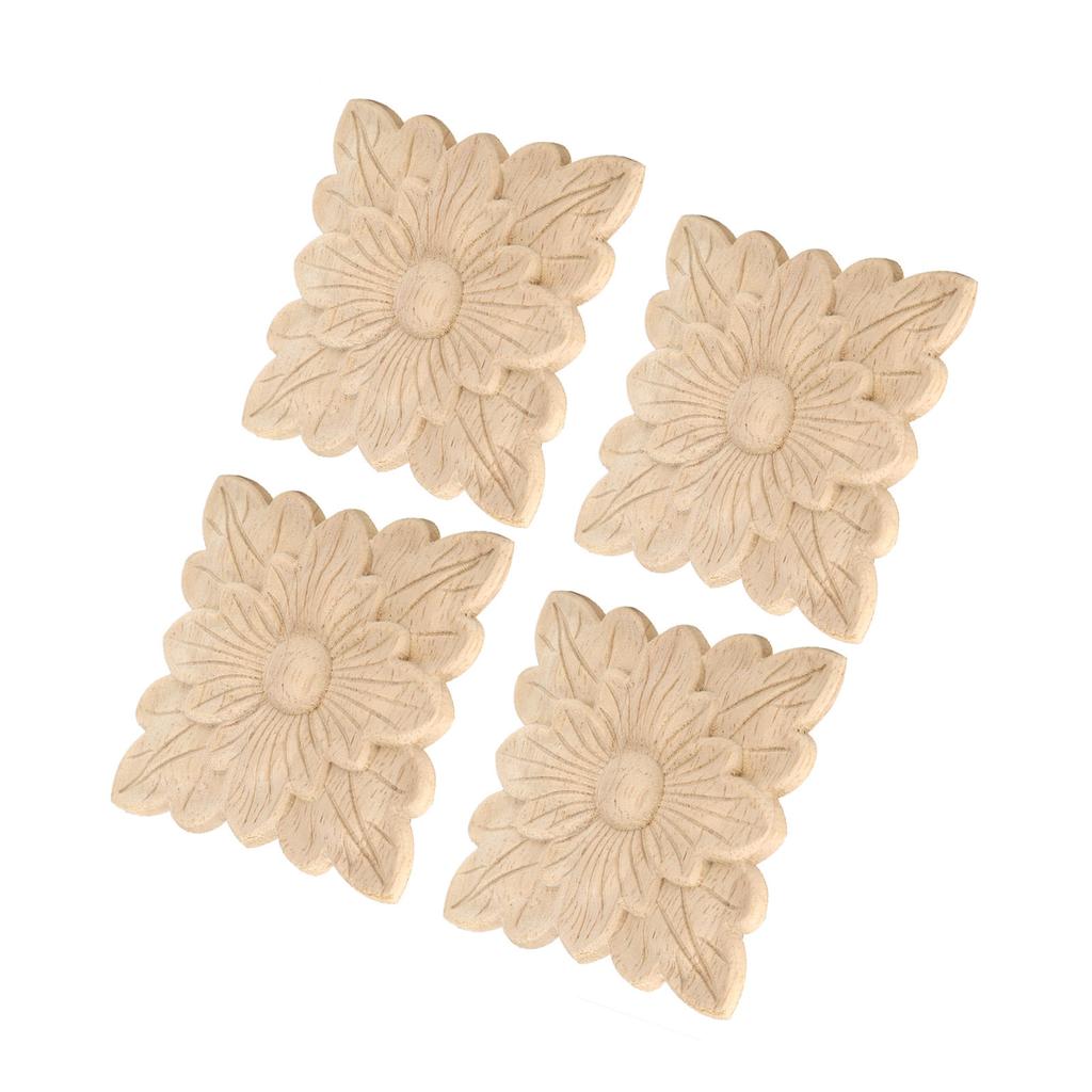 4Pcs Beautiful Flower Pattern Wood Carved Applique Furniture Decoration Garden Door Accessories