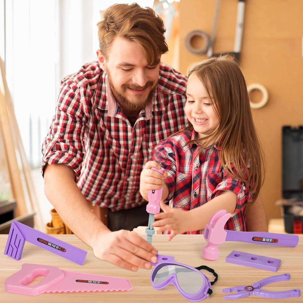Kids Tool Set with Toy Drill, Toy Tool Box, Construction Tools, Pretend Play Toddler Girl Toys Gifts for Toddlers Kids Aged 3 4 5 6 7
