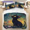 Black Cat Pattern Bedding Quilt Set Quilt Cover Pillowcase Home Decoration Birthday Gift (1 * Duvet Cover + 2 * Pillowcase, Without Core)