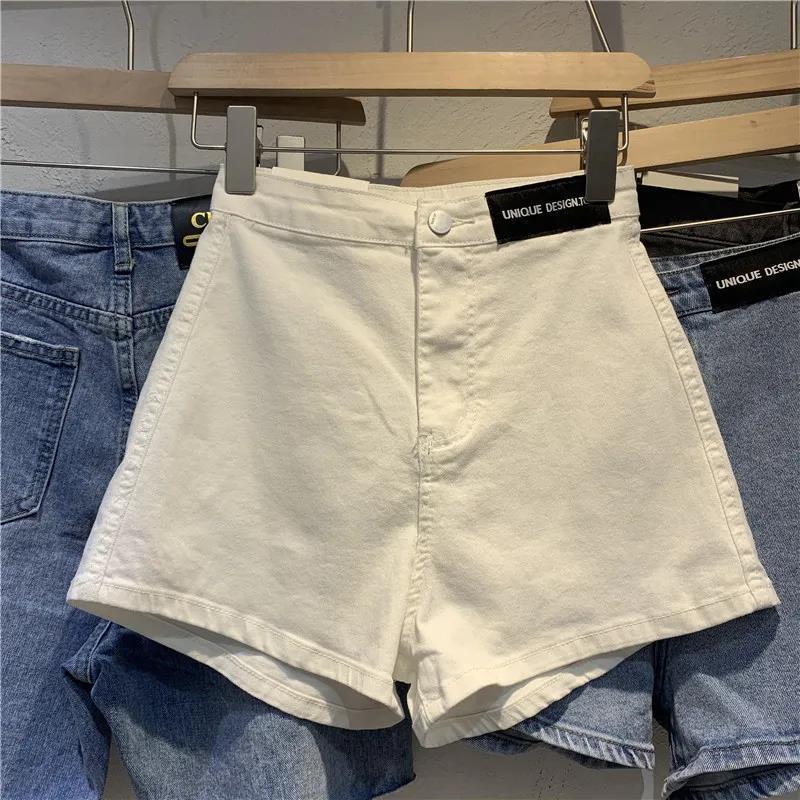 

Women s Slim Fit High-Waisted A-Line Denim Shorts (2022) L белый