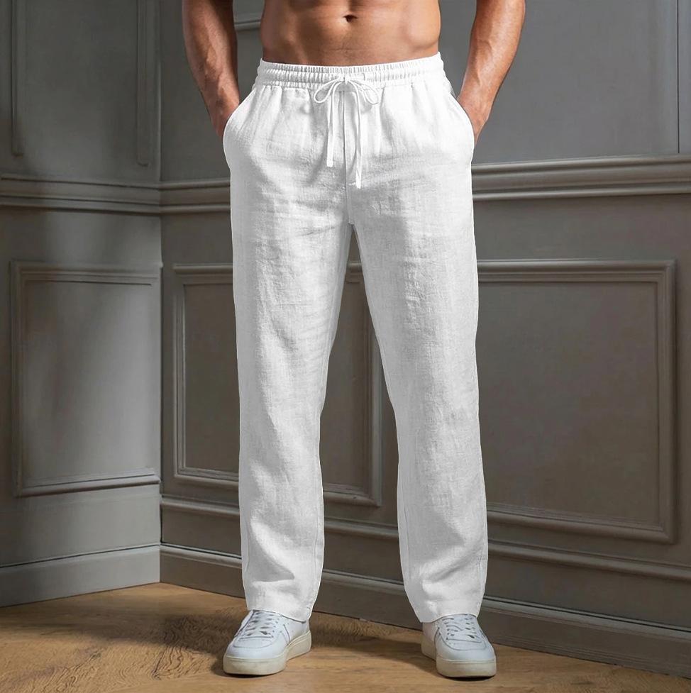Men Loose Straight Drawstring Breathable Casual Beach Pants S