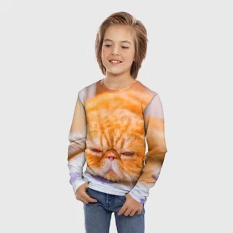 Children's Cartoon Fox Kitten Printed Animal T-shirt Boys Cute Long Sleeved Soft Comfortable Top