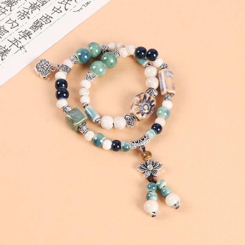 Double-layer stacked ceramic beaded bracelet men's and women's retro literary niche bracelet accessories