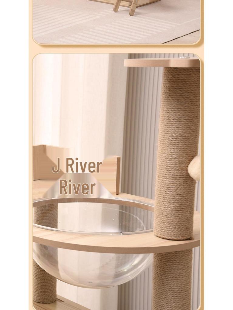 Large Space-Saving Multi-Layer Wooden Cat Tree Villa with Wear-Resistant Space Capsule Design