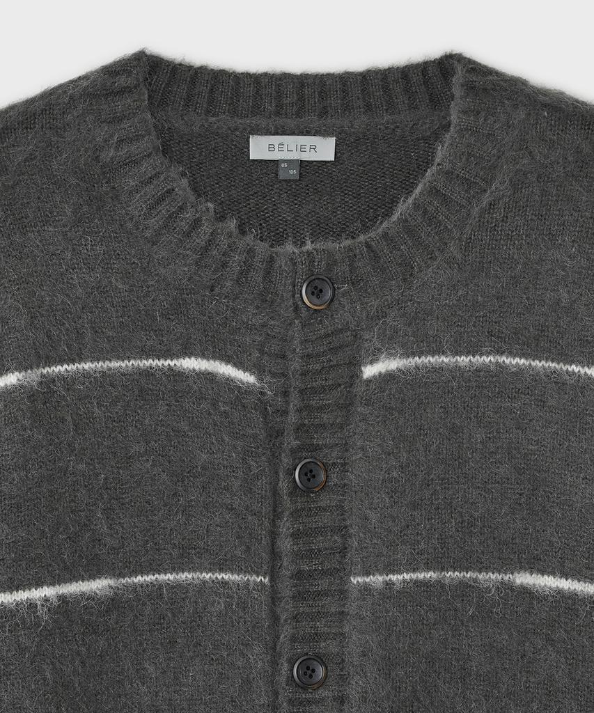Belier Brushed Tom Cardigan - Grey Stripe