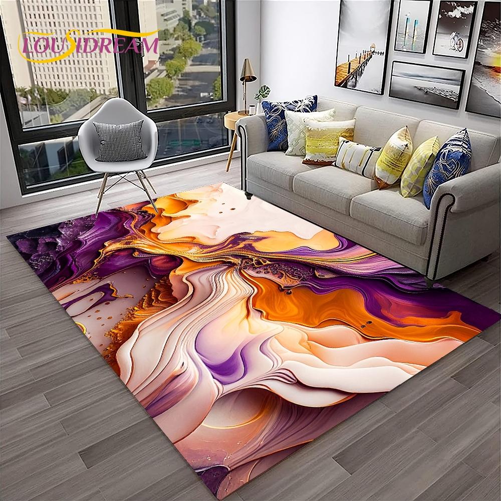 3D Illusion Fluid Colour Irregular Marble HD Carpet Rug for Home Living Room Sofa Doormat Decor,kids Area Rug Non-slip Floor Mat