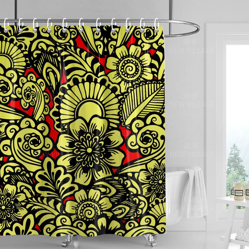 Home shower curtains bathroom Decora waterproof fabric non-slip bathmat water absorption curtain Modern nordic simple plant
