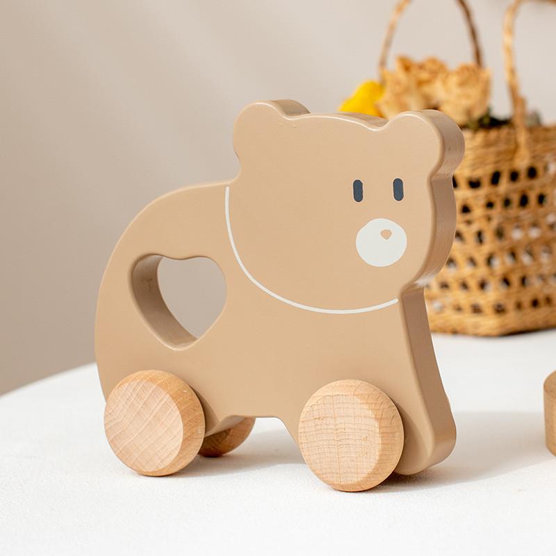

Wooden Rabbit Bear Inertial Push Cart Toy For Toddlers Educational Learning Coordination Gift Bear