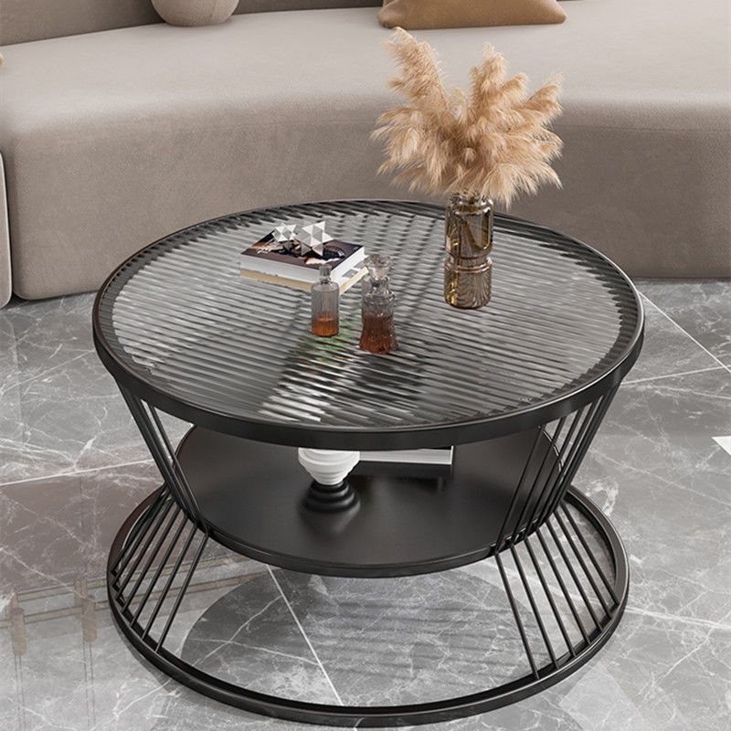 Tempered Glass Coffee Table Round Living Room Center Tables Modern Luxury Storage Coffee Tables Minimalist End Table Furniture
