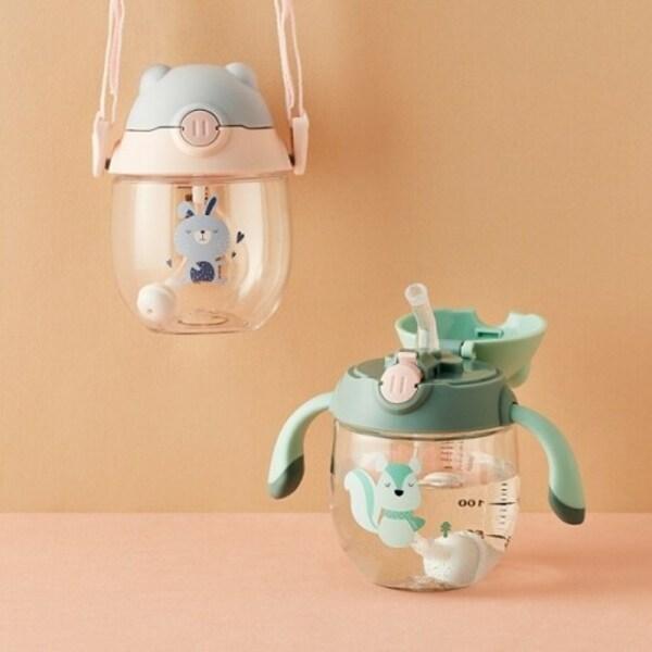 Lock&Lock Strap Infant Petite Friends Straw Cup 300ml, Blue (ABF790BLU), 1 Pc.