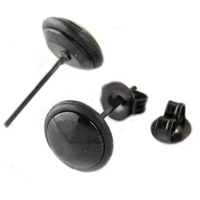 1 Pair Men's Women's Fashion Black Round Stainless Steel Ear Stud Earring