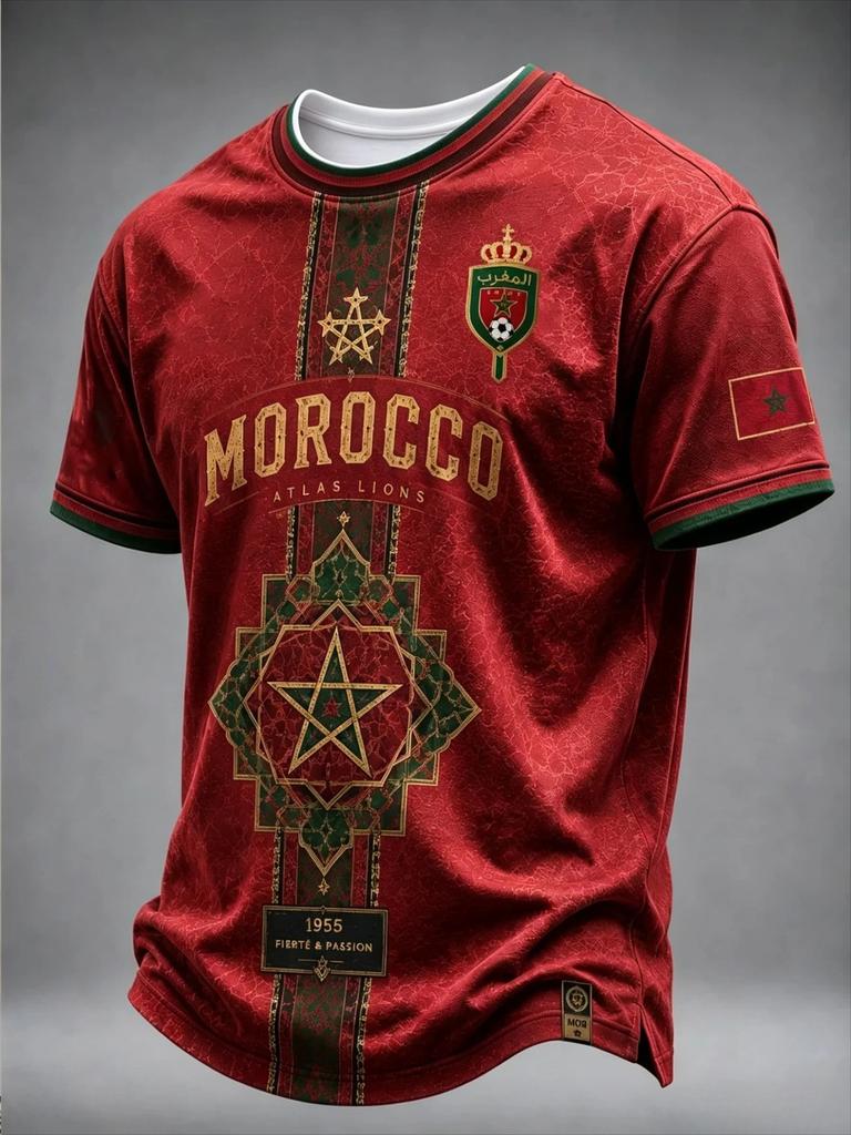 Marocco 2026 Maglia da Calcio da Trasferta Nera Verde Manica Corta Maglia da Calcio Stampa Unisex Fan Supporter Maglietta Sportiva Top