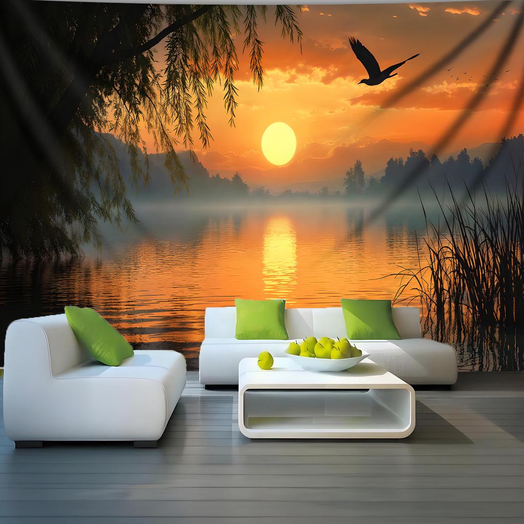 Sunset Flying Birds Digital Printing Polyester Wall Hanging Tapestry Decorative Living Room Bedrooms Office Background Gift