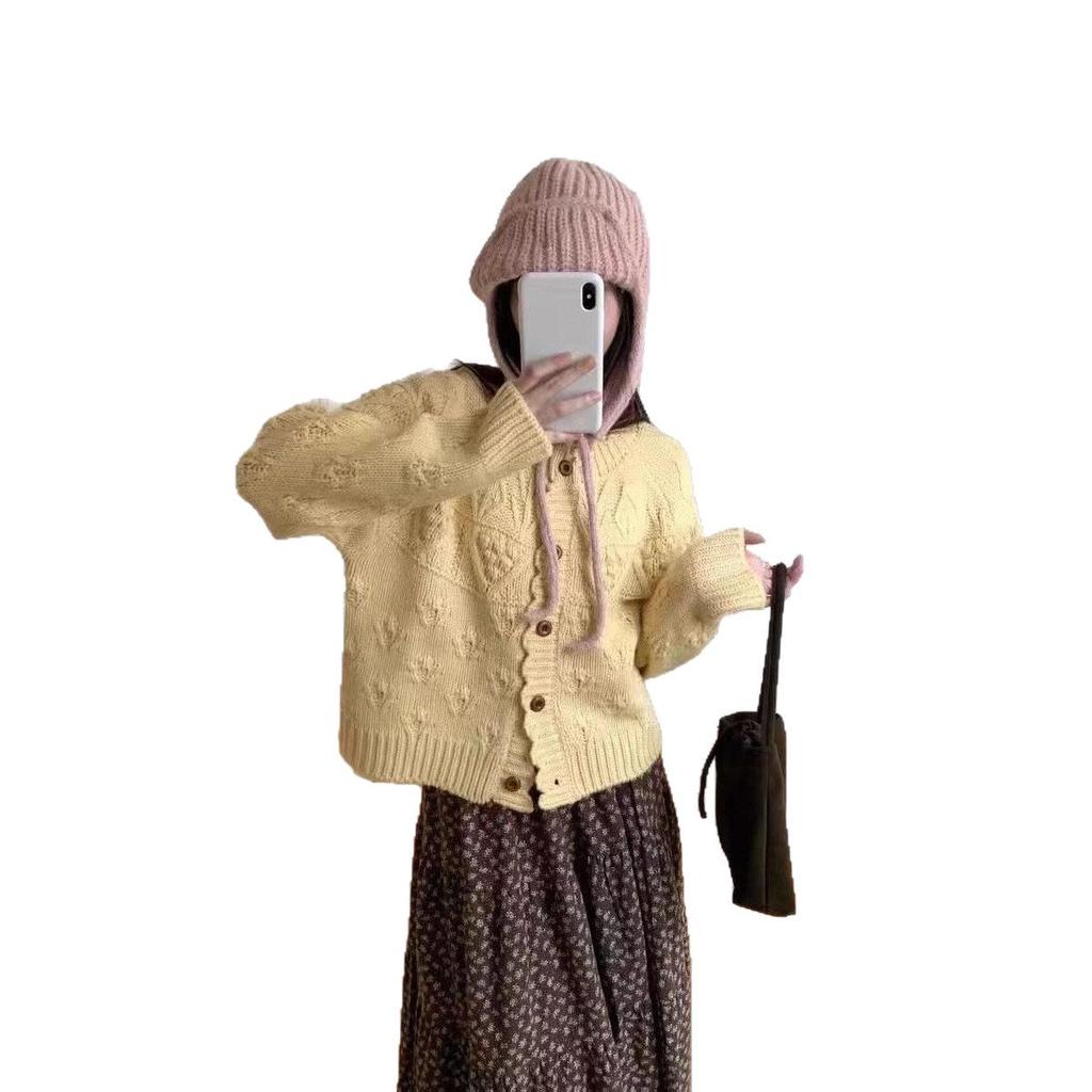 Korean Style Loose Lace Knit Cardigan for Women - Autumn/Winter Long Sleeve Sweater Top
