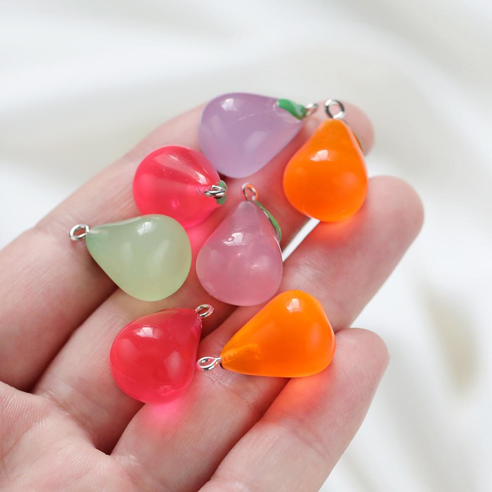 10Pcs 15x24mm Jelly Colored 3D Pear Resin Charms Pendants for Earrings Necklace Keychain Charms DIY Jewelry Making Accessories