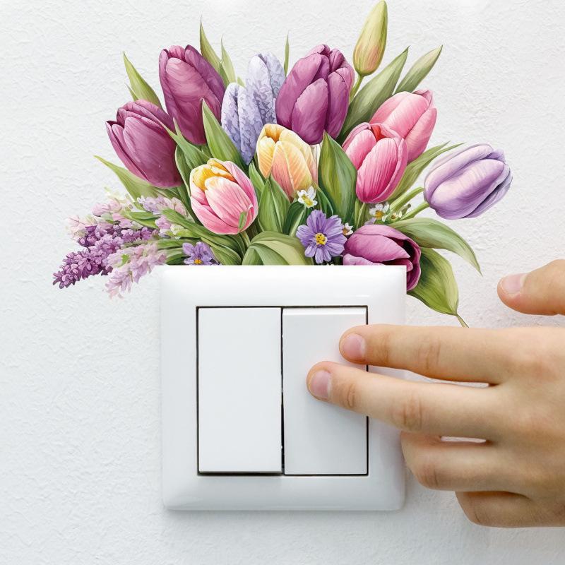 Green Tulip Flower Wall Sticker for Bedroom & Living Room Decoration