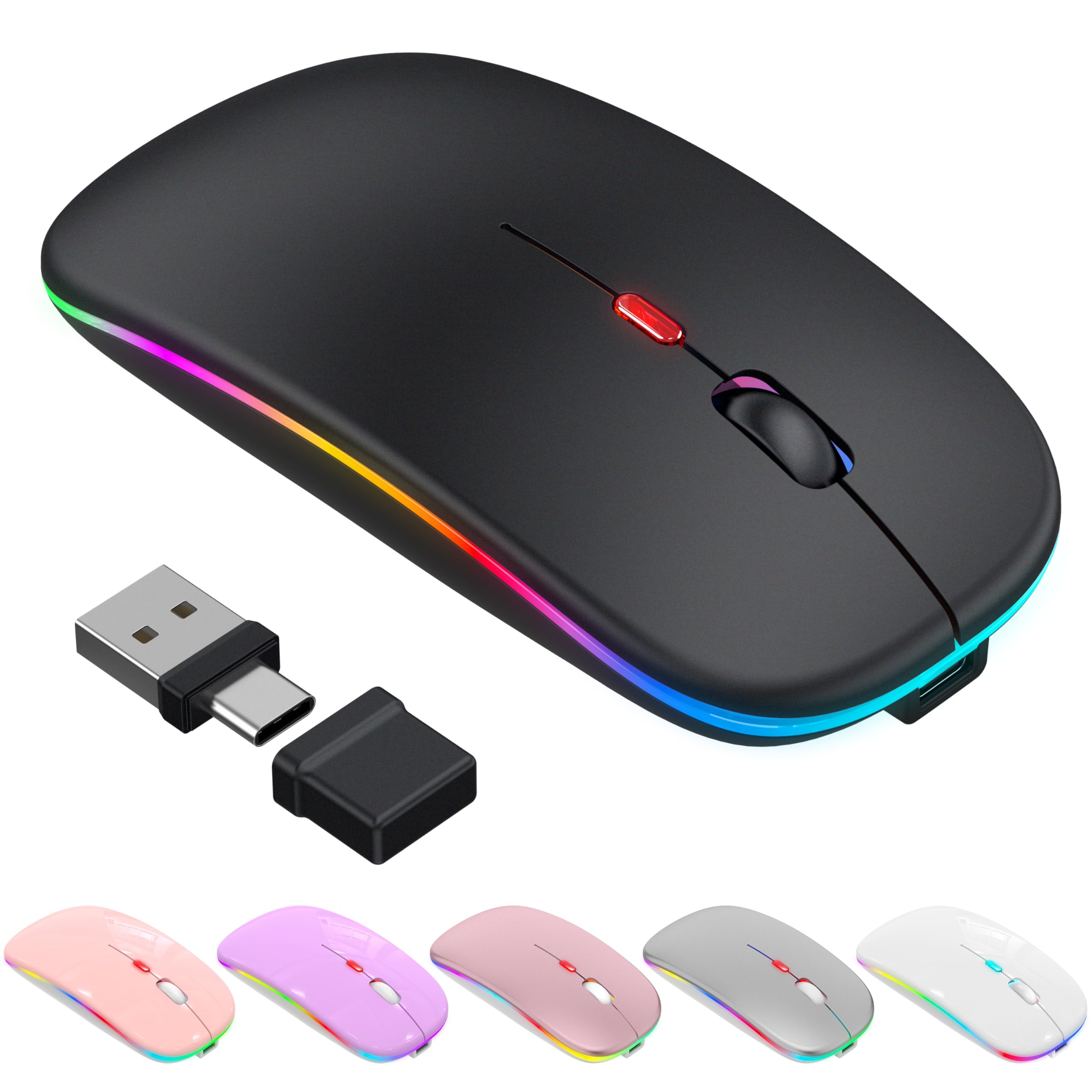 

Wireless Bluetooth Thin Optical DPI Ziggler Compatible with and Smartphones 2.4G Mouse, & 2.4GHz, USB-A & USB-C Compatible, Quiet, Mouse, Type-C чорний