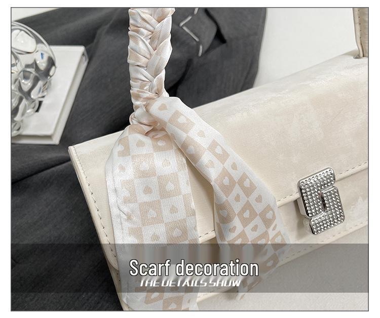 Women's Textured Underarm Baguette Bag with Silk Scarf - Early Spring 2025 Fashion