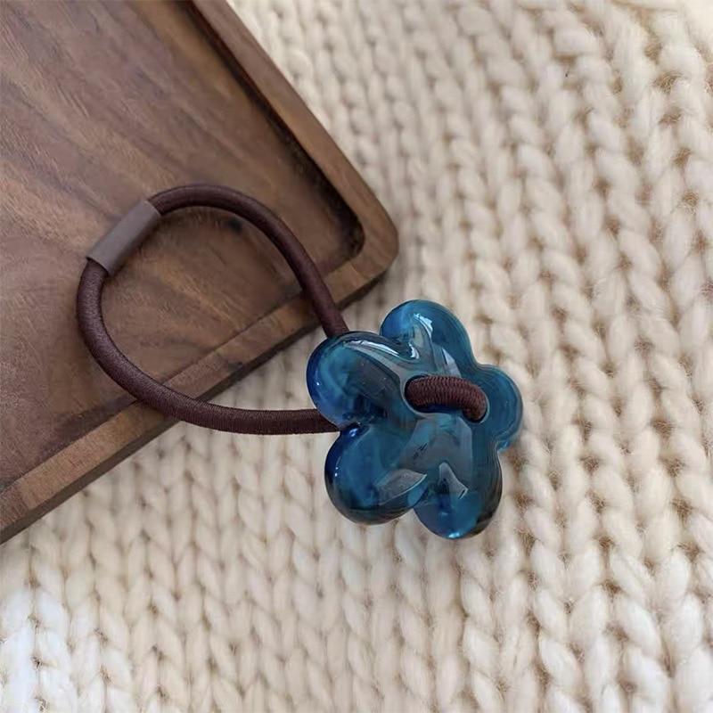 Korean Metal Flower Heart Elastic Rubber Band Scrunchies Elegant Hair Rope Hairband For Women Headband Hair Accessories Headwear