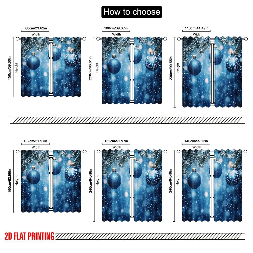 2pcs,2D Plane Printing Curtains&Window Treatment Blue Christmas Ornaments Snow (3) Versatile Polyester Fabric (without Rod) Room