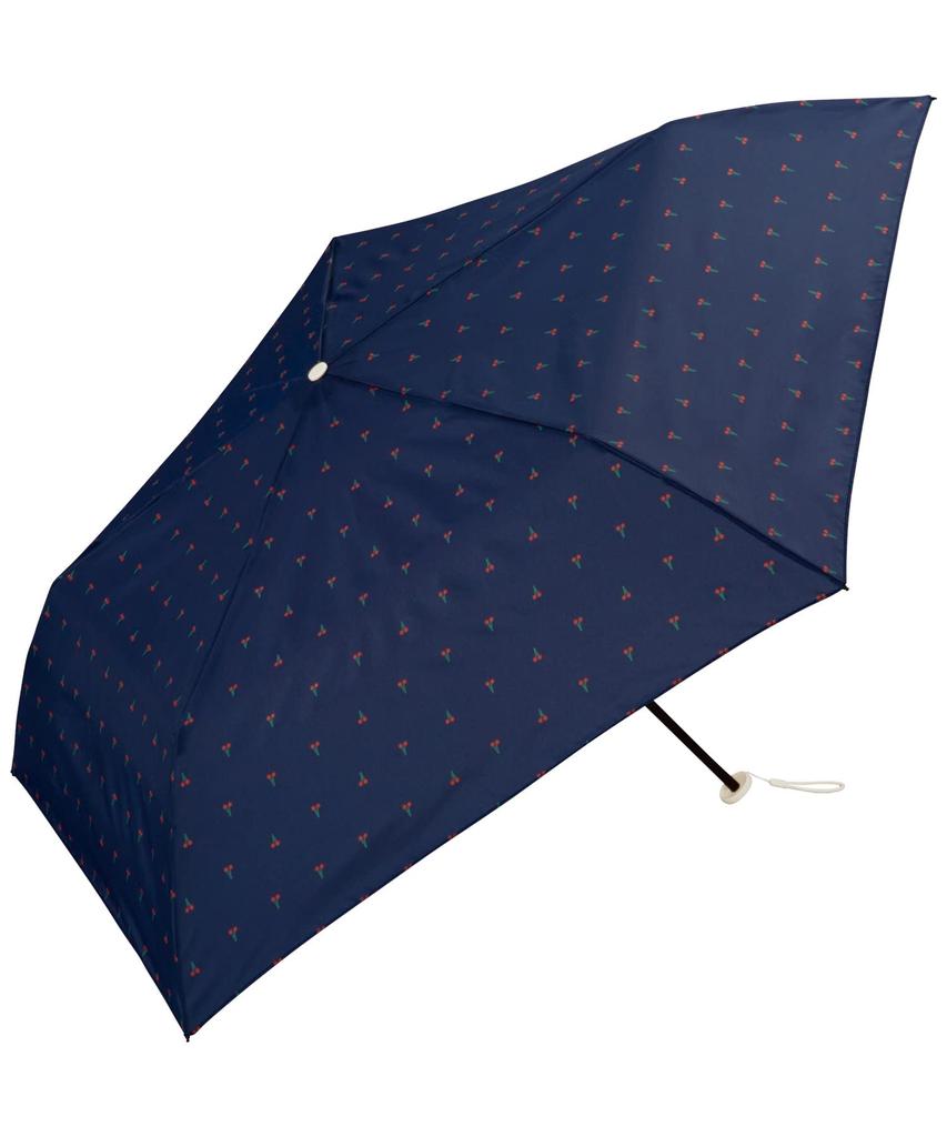 Cherry Mini Folding Umbrella for Suitable for Rain or Wpc. Air-Light Umbrella, Navy, 55cm, Ultra-Lightweight, Women, Shine, AL02-024