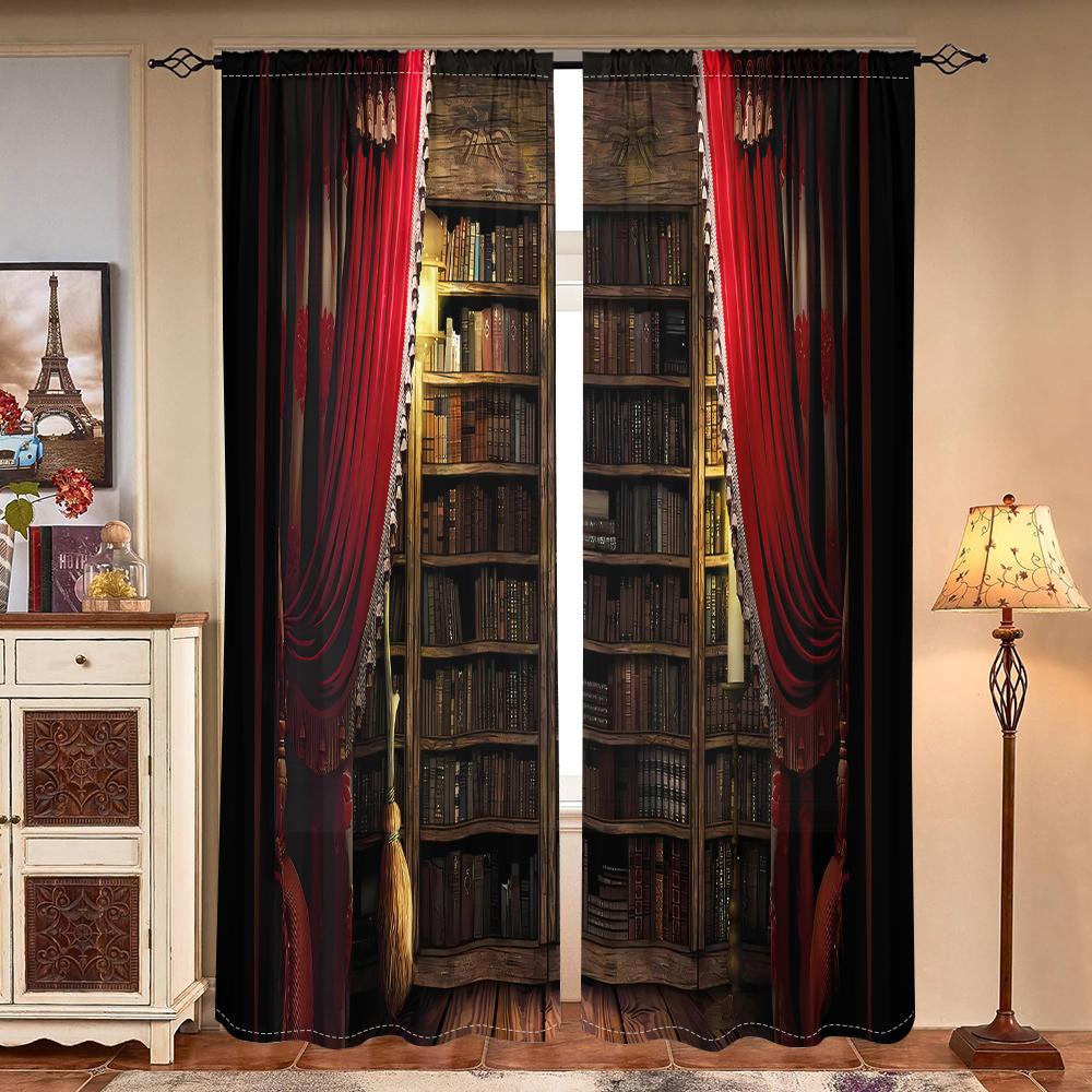 

2 шт., ретро-красные шторы для книжной полки -30% затемнения - подходят для гостиной, спальни, кухни, украшения дома W150CM H166CM&Rod pocket бордовый