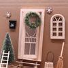 Dollhouses Miniature Christmas Wreath Reindeer Door Set For Holiday Decoration Resin Craft Tabletop Art