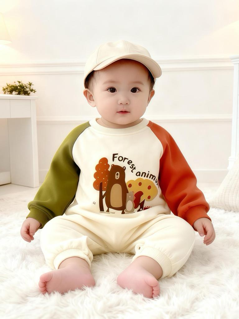Mother and Child First Birthday Matching Fleece Sweatshirt Set: Family of Four Autumn/Winter Street Style Outfit
