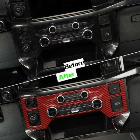 Cubierta de Panel de Aire Acondicionado de Consola Central con Embellecedor Para Ford F-150 + Carbono Rojo