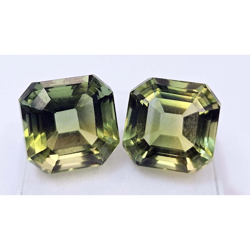 Fabulous Bi-Color Tourmaline 8-10 Ct Asscher Cut Pair Certified Loose Gemstone
