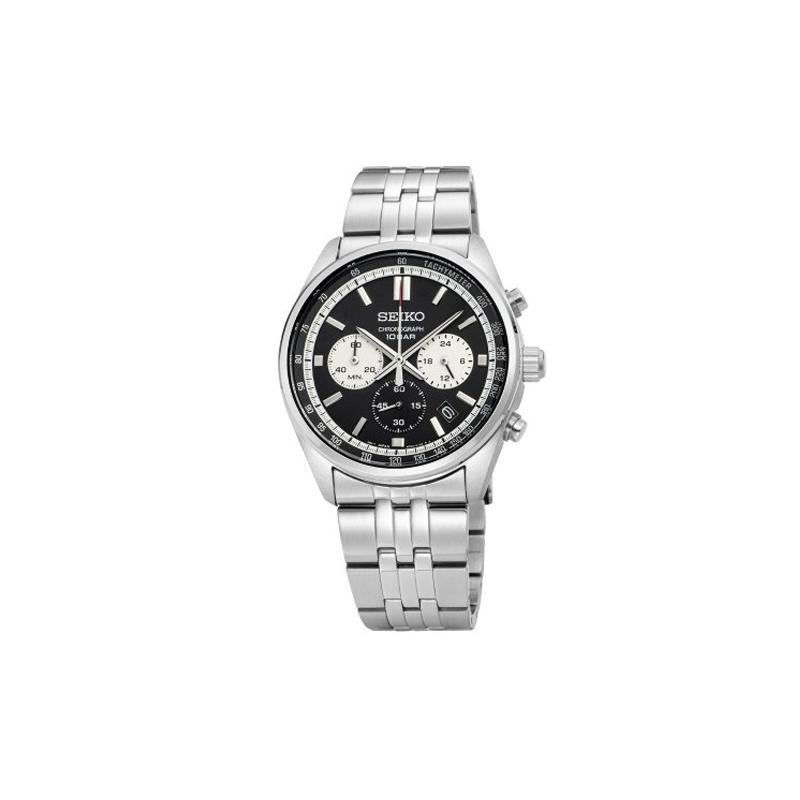 

SEIKO 100 meters waterproof, analog Quartz, Steel Strap, , men s watch, black dial SSB429P1