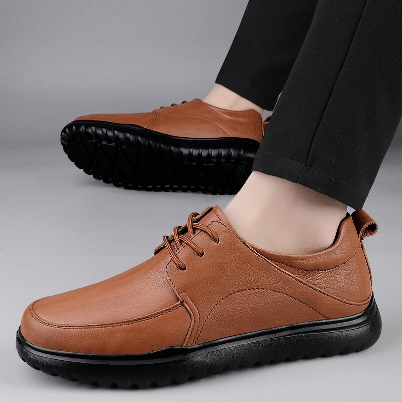 Fashion Luxury Brand Men Genuine Leather Lace Up Shoes Casual Leather Flat Designer Oxfords Shoes Outdoor Soft Sole Comfy Office Shoes